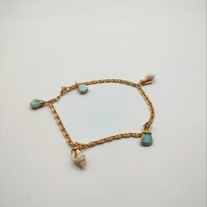 Gold and Blue Charm Seashell Coastal Bracelet